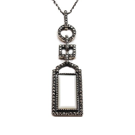 Mother of Pearl Rectangle and Marcasite Necklace - Click Image to Close